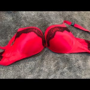 Victoria Secrets red lace trim bra ,size 36C